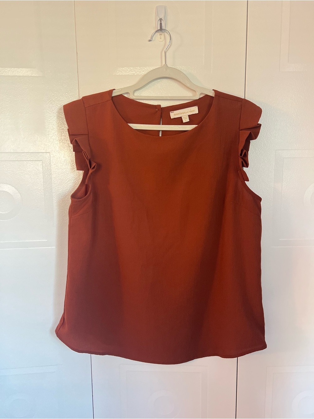 Monteau Rust Ruffle Cap Sleeve Sleeveless Blouse Size Large